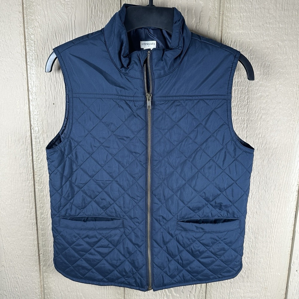 CREWCUTS Quilted Vest Kids Large Navy Blue Full Zip Pockets Preppy Equestrian